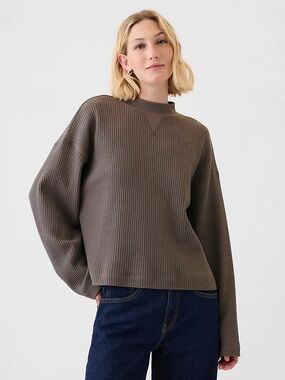 GAP Oversized Mockneck Waffle T-Shirt Brown Size XSmall
